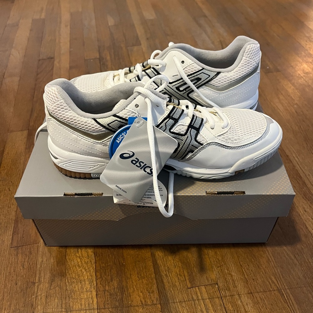 ASICS White, Silver, Black Volleyball Shoes
